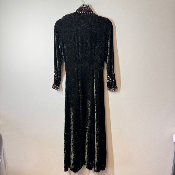 Vintage Double D Ranch Green Velvet Maxi Dress Western Pearl Snap Studded XS - Picture 11 of 16